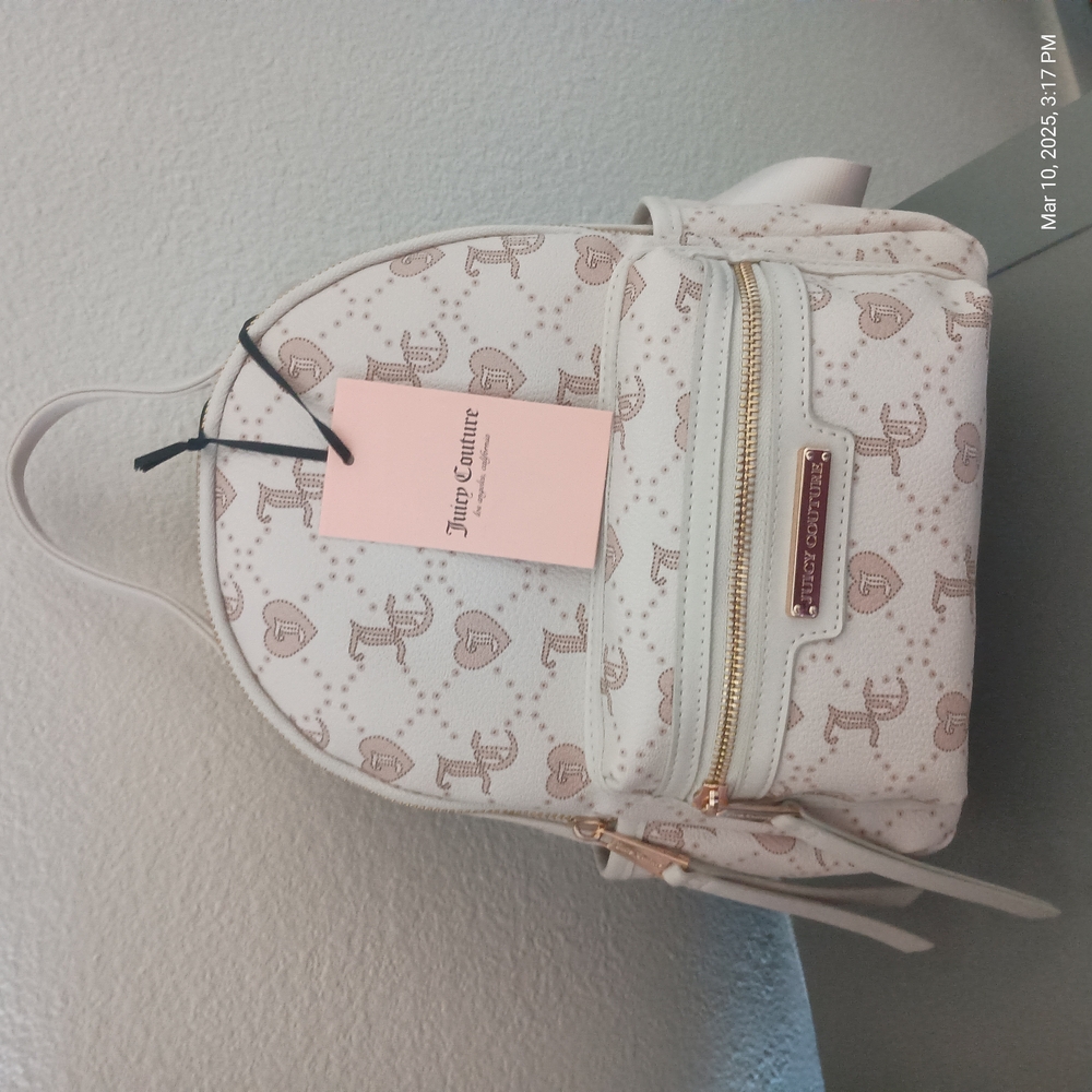 Juicy Couture Pink and White Floral Backpack with Gold Accents